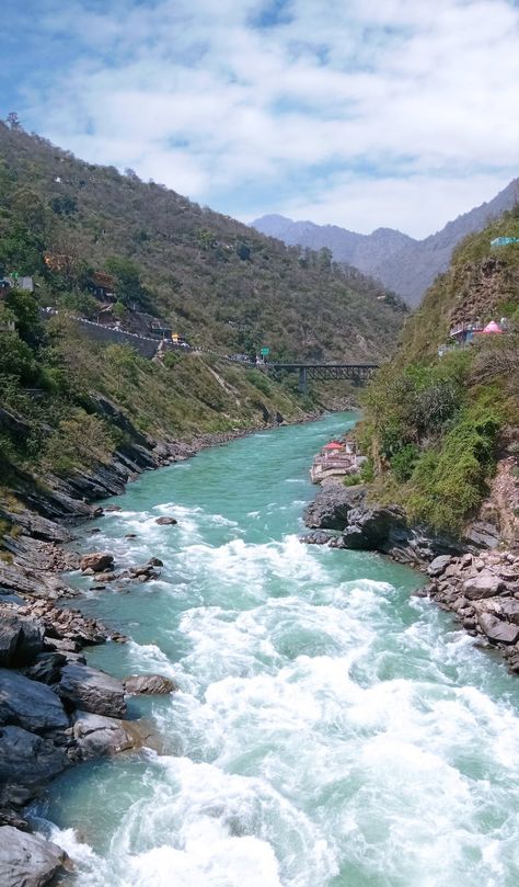 Confluence of Alaknanda River and the Bhagirathi and the beginning of the main stem of the Ganges river, or Ganga River Ganga Photography, Ganga River Photography, Mother Ganga, Devbhoomi Uttarakhand, Rivers Of India, River Pics, Travel Manifestation, Little Kanha Ji Images, Eye Portrait