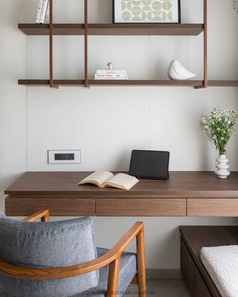 | Emerald retreat | Home office | When your home office doubles as a serene escape, work becomes a pleasure. 🌅💻 #codesigns#EmeraldRetreat #HomeOfficeDesign #InteriorDesignExcellence Photography by: @archi.capture_ Bedroom Work Table, Double Desk Bedroom, Study Table In Room, Wire Covering Ideas, Home Office Corner Ideas, Study Area In Bedroom, Working Table In Bedroom, Bedroom With Study Area, Double Study Table