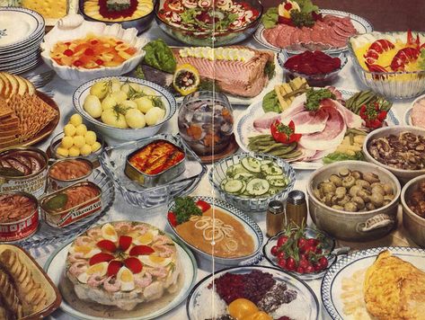 retro Vintage Food Posters, Swedish Food, Lobster Salad, Pickled Beets, Scandinavian Food, Sliced Ham, Swedish Recipes, Food Ads, Retro Recipes