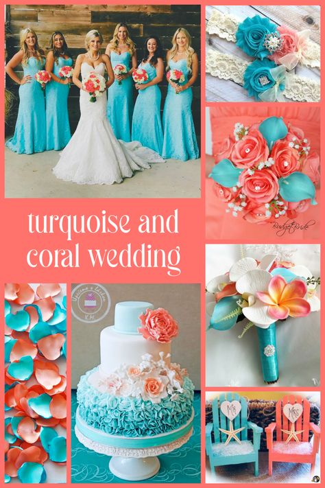 Coral And Teal Beach Wedding, Teal Beach Wedding, Turquoise Coral Weddings, Popular Engagement Rings, Aqua Wedding, 25th Wedding Anniversary, Coral Wedding, Coral Turquoise, Summer Colors