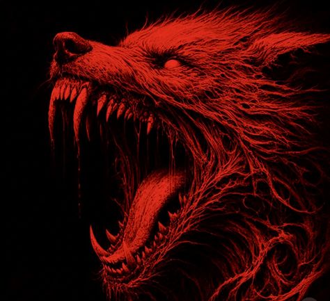 Dark Fantasy Animals, Dark Animal Aesthetic, Omen Aesthetic, Rage Aesthetics, Red Werewolf, Wolf Profile, Black And Red Dragon, Werewolf Eyes, Hell Hounds