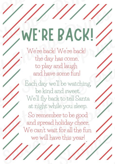 Elf On The Shelf Ideas Im Back Kids, I’m Back Note From Elf, Elf I’m Back Note, Elf Im Back Ideas Letter, Elf On The Self Im Back Ideas, Elf I'm Back Ideas, Christmas Elf Letter, Elf On The Shelf First Day Letter, Elf On The Shelf Is Back Letter