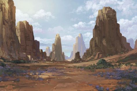 World Building Art, Dnd Artwork, Digimon World, Rocky Landscape, Background Edit, Abandoned Ruins, Rocky Terrain, Hollow Earth, Nevada Desert