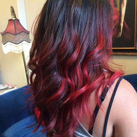 Red Ombre Hair Color, Hair Color Red Ombre, Ombre Hair Color Ideas, Red Balayage Hair, Red Ombre Hair, Red Balayage, Brown Ombre Hair, Bright Red Hair, Brunette Balayage Hair