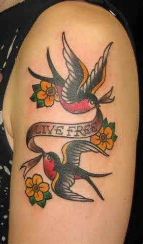 American traditional sparrows with banner Sailor Jerry Swallow, Small White Tattoos, Sparrow Tattoo Design, 11 Tattoo, Swallow Bird Tattoos, Tato Tradisional, Bird Tattoo Meaning, Tattoo Bird, Tattoo Me