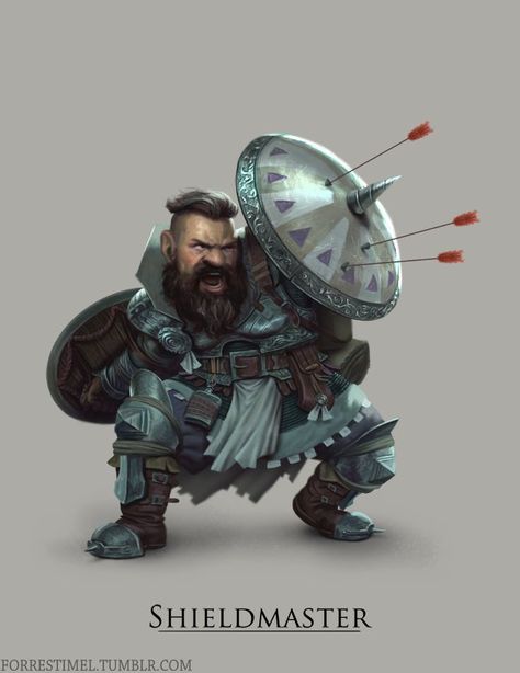 Shield master dwarf by Forrest Imel. dual shield wielder character for DnD / Pathfinder / fantasy gaming Shield Character, Magical Shield, Shield Armor, Character Builder, Arcane Trickster, Black Beard, Fantasy Portraits, Fantasy Races, Fantasy Warrior