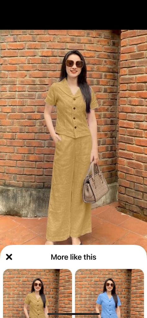 Linen Cord Set Outfit, Linen Cord Set, Cord Set Outfit Women Indian, Linen Clothes For Women Classy, Cotton Dresses Online, Elegant Vest, Ruffled Tops, Wide Leg Pants Casual, Cord Set