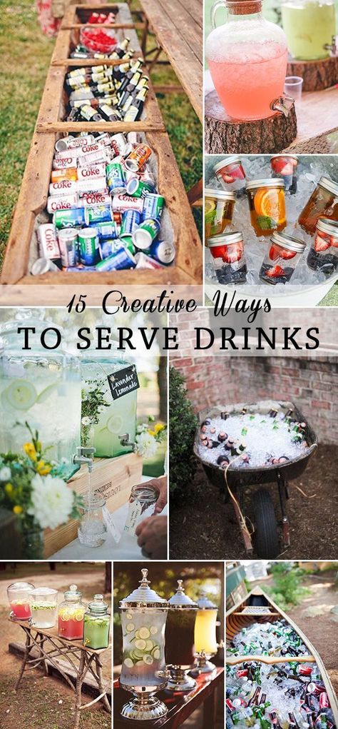 simple and creative ways to serve drinks for outdoor wedding ideas Backyard Wedding Bar, Beverage Station Party, Wedding Drink Bar, 2015 Wedding Trends, Wedding Drink Station, Outdoor Wedding Ideas, Bride Planning, Drink Station, Adult Birthday Party