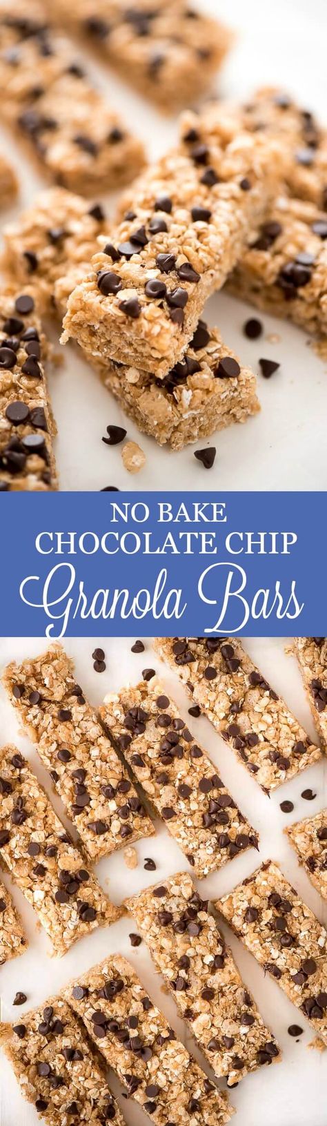 No Bake Chocolate Chip Granola Bars - Garnish & Glaze Home Made Granola Bars, Chocolate Chip Granola Bar Recipe, Bread Recipes For Kids, Bars At Home, Chocolate Chip Granola, Chocolate Chip Granola Bars, Healthy Afternoon Snacks, Chewy Granola, Homemade Granola Bars