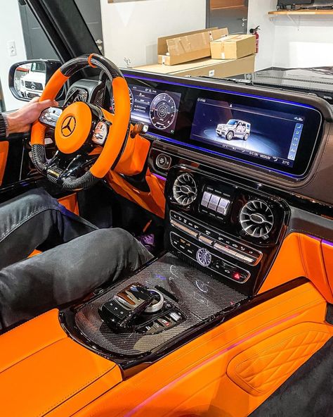 Mercedes Benz & AMG on Instagram: “ORANGE! How do you like the full Orange G-Brabus Interior 🍊 Would you take it? YES or NAH? 👇🏼 ____________________________ Mercedes Brabus…” G63 Amg Interior, Tesla Sports Car, G Wagon Interior, Amg Interior, Luxury Mercedes Benz, Mercedes Benz G63 Amg, Benz G63 Amg, Mercedes Brabus, Luxury Mercedes