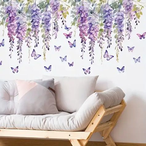 Stick Wall Art, Butterfly Wall Decals, Diy Wall Stickers, Hanging Vines, Wall Decals For Bedroom, Flower Window, Vine Wall, Living Room Background, Wall Decor Decals