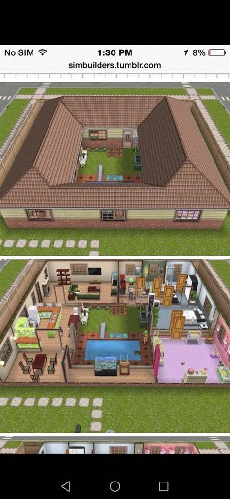 Sims 4 Easy House Ideas, Easy Sims 4 House, Sims Mobile House Ideas, Sims3 House, Cheap House Plans, Modest House, Sims Freeplay House Ideas, Sims 3 Houses, Floorplan House