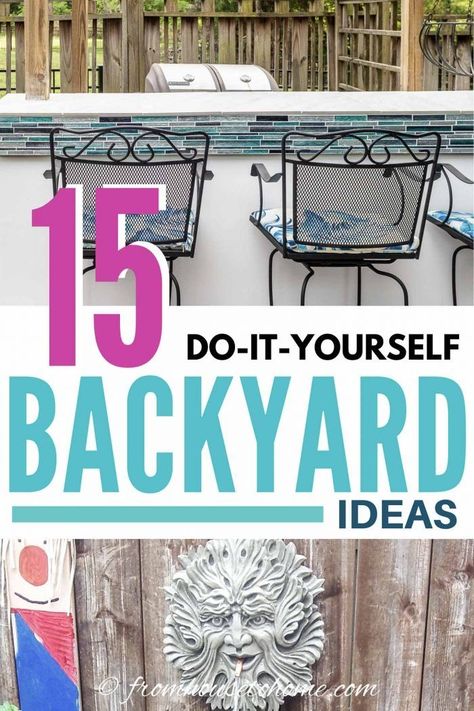 These backyard builds are great DIY projects for your garden landscaping. Click through to get all the tutorials for this awesome DIY backyard ideas. #fromhousetohome #gardening #gardenideas #backyardideas #backyard  #diyprojects Outdoor Tv Screen, Backyard Builds, Diy Backyard Projects, Diy Backyard Ideas, Deck Tiles Patio, Outdoor Bar Area, Backyard Swings, Backyard Shade, Backyard House