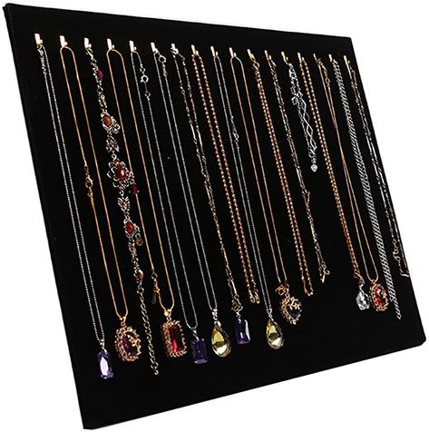 Amazon.com: Tinsow 14.7"x12" 17 Hook Necklace Jewelry Tray/Display Organizer/Pad/Showcase/Display case : Clothing, Shoes & Jewelry Tray Display Ideas, Jewelry Trays, Necklace Hanger, Jewelry Tray Organizer, Velvet Necklace, Jewelry Tray Display, Display Jewelry, Hook Necklace, Jewelry Organizer Storage