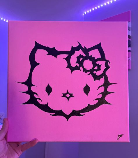 Hello Kitty Painting, Kitty Painting, Images Hello Kitty, Hippie Painting, Knitting Tips, Kitty Drawing, Graffiti Style Art, Cute Canvas Paintings, Hello Kitty Drawing