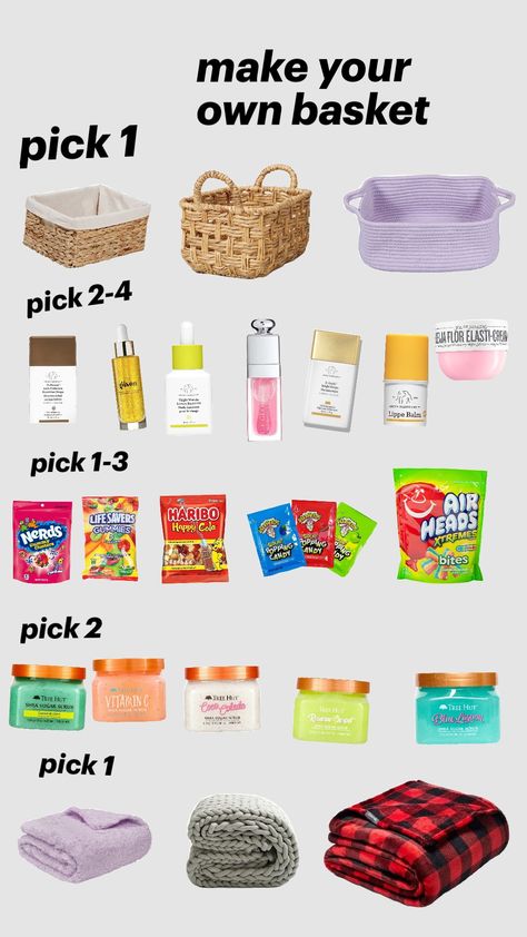 How To Build A Gift Basket, Make Your Basket, Sleepover Basket Ideas, Make Your Own Basket, Sleepover Gift Basket, But Basket, Sleepover Basket, Selfcare Basket, Brrr Basket