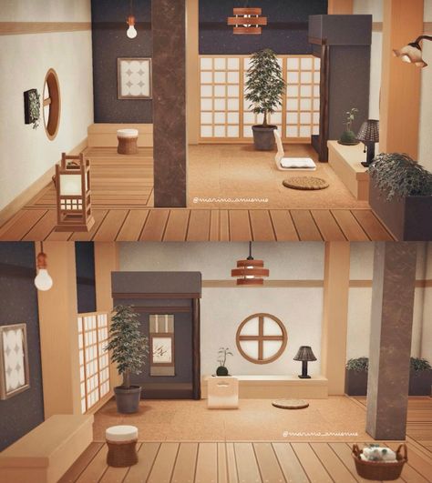 Acnh House Ideas Villager, Acnh Hhp Japanese House, Acnh Hhp Home Ideas, Acnh Japanese Home Interior, Japanese Interior Animal Crossing, Acnh Villager Interior Ideas, Happy Home Designer Acnh, Villager Homes Animal Crossing Interior, Japanese House Animal Crossing