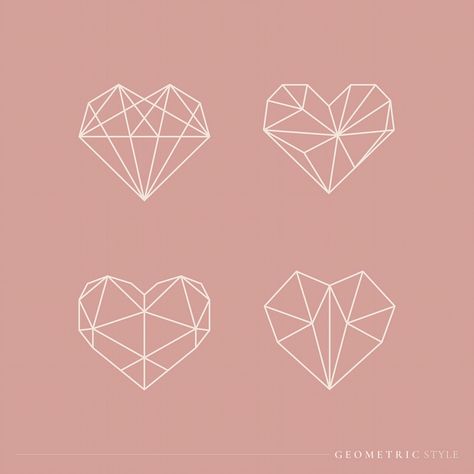 Geometric Heart Drawing, Heart Logo Design Ideas, Geometric Heart Tattoo, Origami Vector, Gem Logo, Logo Diamond, Fancy Logo, Art Deco Design Graphics, Gem Tattoo