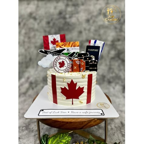 Safe Journey Cake Design, Safe Journey Cake, Canada Cake Design, Happy Journey Cake Ideas, Happy Journey Cake, Journey Cake, Bon Voyage Cake, India Cakes, Leaving Party