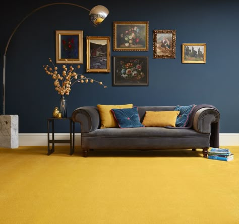 5 living room carpet ideas to cozy up your home for fall | Real Homes Living Room Decor Colors, Yellow Room, Yellow Living Room, Living Room Color Schemes, Colourful Living Room, Room Color Schemes, Moody Blues, Blue Living Room, Blue Rooms