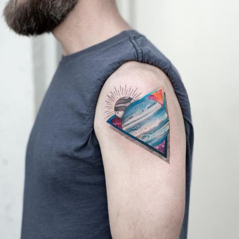 Inspired by the Ursula Le Guin’s book “the dispossessed” for Brian . Done with @fkirons and @eztattooing needles . #tattoo #abstracttattoo… Watercolor Tattoo Artists, Ursula Le Guin, The Dispossessed, Best Watercolor, Flash Design, Nyc Brooklyn, Space Tattoo, Abstract Tattoo, Hey There