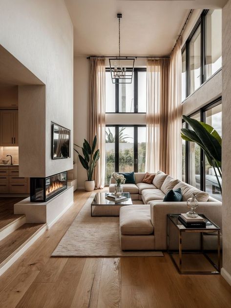 Modern And Cozy House, Home Style Inspiration, Living Room Appartement Aesthetic, Small Living Room With Windows, Livingrooms Design Ideas 2024 Modern, Calm Apartment Aesthetic, Warm Contemporary Interior Design, Modern Living Room Decor Luxury Classy, Living Room Inspo Modern Cozy