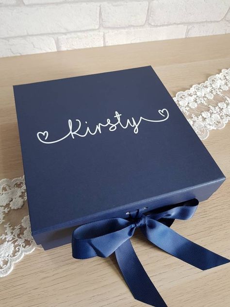 Blue Box Gifts, Bridesmaid Proposal Navy Blue, Navy Blue Bridesmaid Proposal, Bridesmaid Boxes Diy, Bridal Gift Box, Bachelorette Party Bags, Engagement Announcement Photos, Groomsmen Bridesmaids, Bridesmaid Groomsmen Gifts