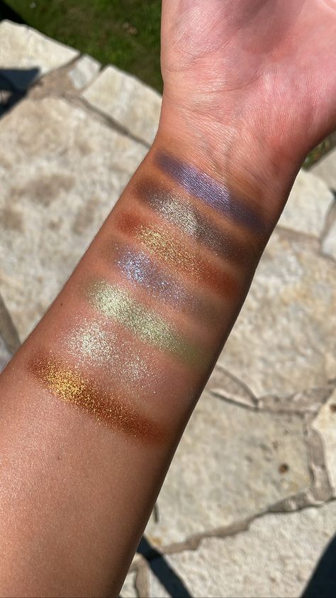 a view of eyeshadows from isamaya swatched on an arm in the sun Isamaya Eyeshadow, Isamaya Palette, Makeup Inspo, Eyeshadow Palette, Cosmos, Makeup Looks, Makeup, Beauty, Color