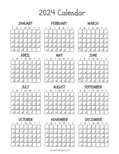 2024 Yearly Calendar, 2025 Calendar Printable Free, 2024 Calendar Printable Free, Year At A Glance Calendar, Aesthetic Scrapbook, At A Glance Calendar, Monthly Printable, Monthly Planner Template, Year At A Glance