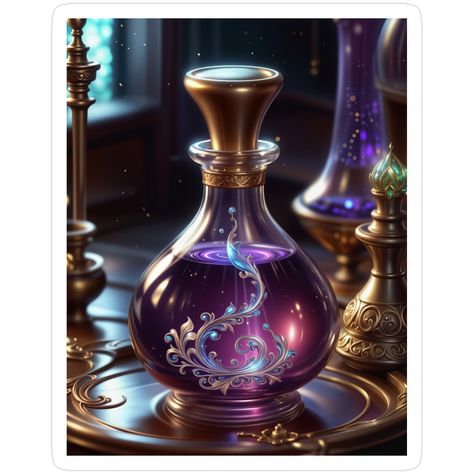 Decorate laptops, Hydro Flasks, cars and more with removable kiss-cut, vinyl decal stickers. Glossy, matte, and transparent options in various sizes. Super durable and water-resistant. Decorative glass bottle with purple magic elixir Victorian Bottles, Bottles Aesthetic, Magic Elixir, Purple Potion, Purple Magic, Pretty Perfume, Pretty Perfume Bottles, Glass Bottles Decoration, Bottle Box