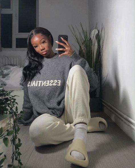 @euniquelondon’s Instagram post: “Comfy” Adulting Outfits, Yeezy Slides Outfit, Recreate Outfits, Yeezy Style, Essentials Outfit, Essential Outfits, Sweat Outfit, Slides Outfits, Lady Outfit