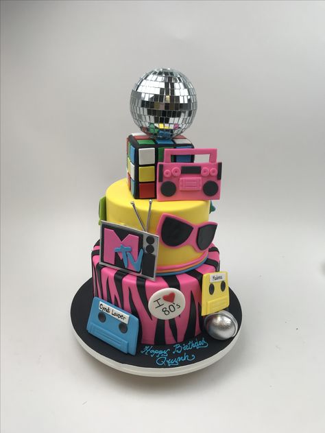 80s Theme Cake Ideas, 80s Cake Buttercream, Retro Party Cake, Retro Cake 80's, 80’s Cake, 80s Cake Ideas, 80s Theme Cake, 80s Birthday Cake, 1980s Cake