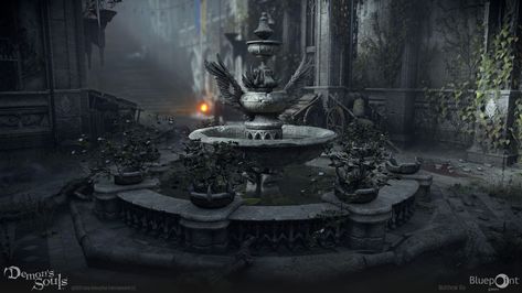 ArtStation - Demon's Souls - Boletarian Plaza Fountain, Matthew Via Spooky Fountain, Fountain Concept Art, Gothic Fountain, Fantasy Fountain, King Belial, Statue Fountain, Demon's Souls, Curse Of Strahd, Demon Souls