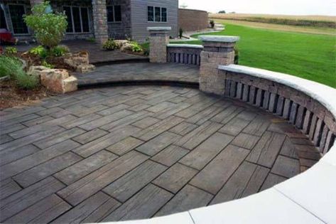 Top 50 Best Stamped Concrete Patio Ideas - Outdoor Space Designs Ranch Porch, Wood Stamped Concrete, Backyard Redesign, Stamped Concrete Designs, Stamped Patio, Stamped Concrete Patio Designs, Concrete Patio Ideas, Concrete Backyard, Patio Decks