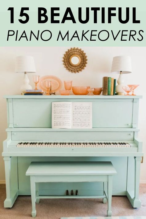 Chalk Paint Piano Ideas, Piano Redo Ideas, Upright Piano Painted, Painted Piano Ideas Fun, Piano Chalk Paint, Painting A Piano With Chalk Paint, Piano Makeover Diy, Refinish A Piano, Paint Piano Ideas