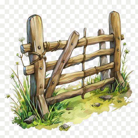 Rustic wooden fence gate clipart Fence Drawing, 3d Beach Art, Wooden Fence Gate, Art Test, Hand Painted Pumpkin, Fence Art, Pumpkin Clipart, Watercolor Pumpkins, Fence Gate