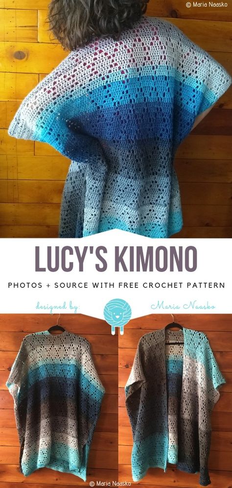 Lucy's Kimono Free Crochet Pattern | Wool Pattern Crochet Kimono Pattern, Crochet Kimono Cardigan, Poncho Au Crochet, Crochet Shawl Free, Crochet Cardigan Pattern Free, Crochet Kimono, Crochet Poncho Free Pattern, شال كروشيه, Black Crochet Dress