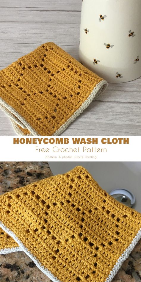 Wash Cloths Crochet Pattern, Honeycomb Crochet Pattern, Honeycomb Crochet Pattern Free, Eco Friendly Crochet, Washcloth Crochet Pattern Free, Wash Cloth Crochet Pattern, Crochet Bee Pattern Free, Crochet Dishcloths Free Patterns, Crochet Honeycomb Stitch