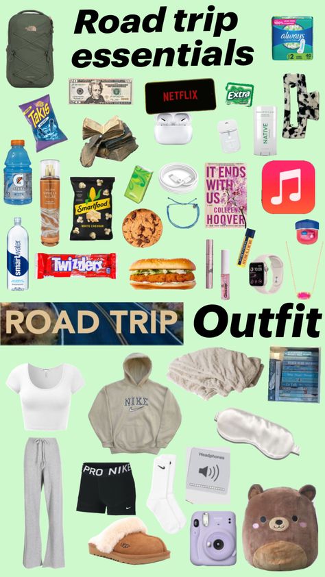 Apps For Road Trips, Plane Essentials, Airport Essentials, Road Trip Necessities, Trip Essentials Packing Lists, What To Pack For Vacation, Road Trip Bag, Sleepover Essentials, Road Trip Kit