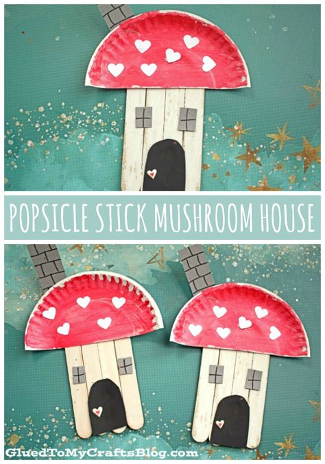 Fairy Houses Kids, Stick Fairy, Fairy Mushroom House, Mushroom Fairy House, Fairy Tale Crafts, May Crafts, Fairy Mushroom, House Craft, Mushroom Crafts