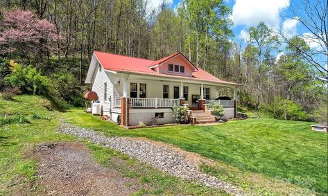 Mountain house in North Carolina. Seven acres. Circa 1930. $389,000 Beadboard Ceiling, Base Moulding, North Carolina Mountains, Solid Wood Doors, Appalachian Trail, Hot Water Heater, Green Mountain, Mountain House, Back Porch