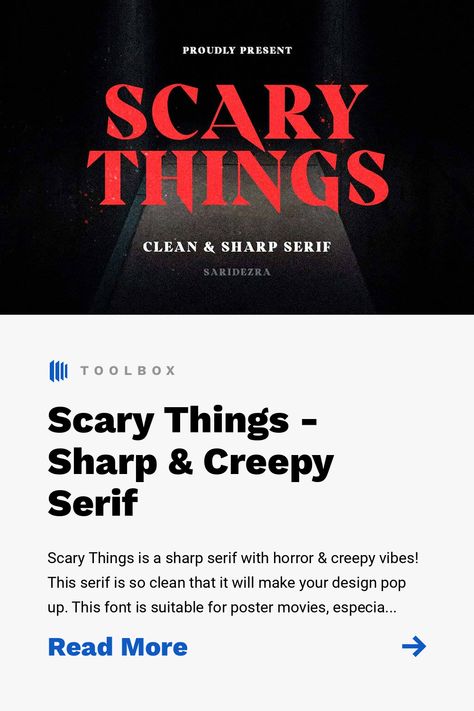 Scary Things is a sharp serif with horror & creepy vibes! This serif is so clean that it will make your design pop up. This font is suitable for poster movies, especially thriller & horror genres. With a unique & sharp shape, this horror font will make your posters stand out! Besides, this font supports multi-language settings. Creepy Font, Scary Font, Decorative Fonts, Font Creator, Horror Font, Scary Things, Typography Hand Drawn, Multi Language, Halloween Fonts