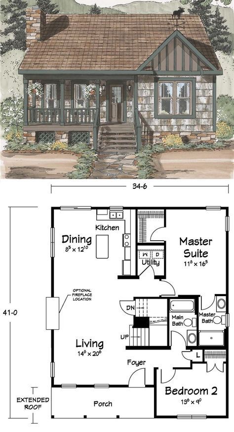 Cozy House Exterior, Small House Layout, Cosy House, Plans Architecture, House Plans One Story, Casas The Sims 4, Tiny House Floor Plans, Sims House Plans, Casa Vintage