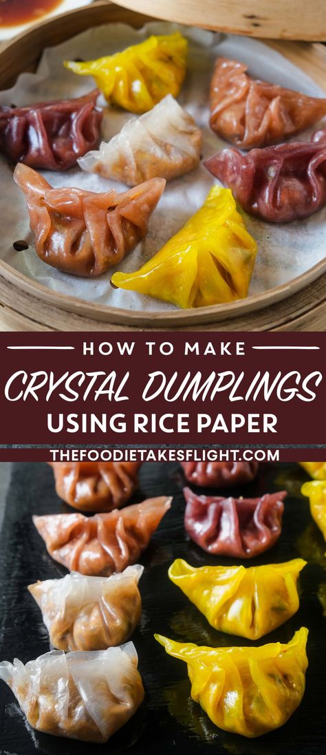 Cheater Crystal Dumplings made with Rice Paper Rice Paper Pizza Rolls, Vegan Rice Paper Wraps, Korean Rice Paper Wraps, Rice Paper Dumplings Vegetarian, Vegetarian Dim Sum Recipes, Rice Paper Wontons, Things To Do With Rice Paper, Rice Paper Wrapper Recipes, Rice Paper Dumplings Vegan