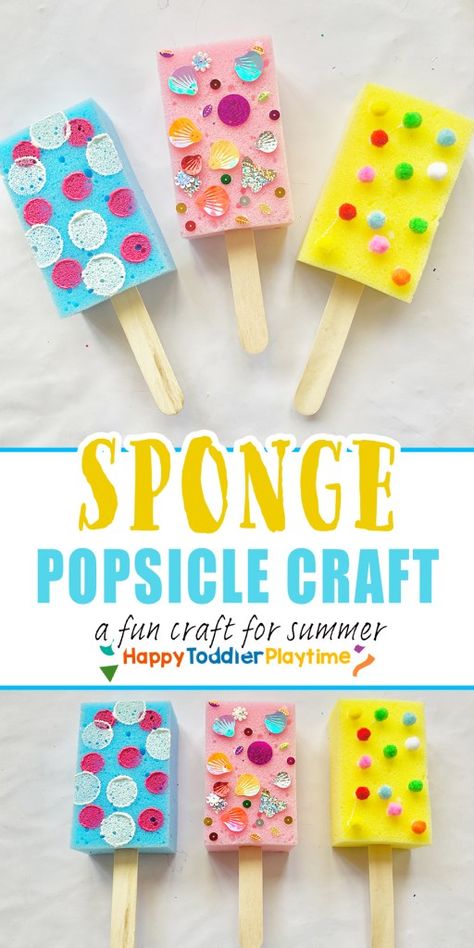 Sponge Ice Cream Craft, Sponge Popsicle Craft, Popsicle Ice Cream Craft, Popsicle Arts And Crafts, Popsicle Crafts For Toddlers, Popsicle Activities For Toddlers, Sponge Crafts For Kids, Summer Craft Toddler, June Toddler Activities