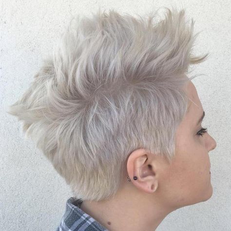 Ash Blonde Pixie Fauxhawk Pixie Faux Hawk, Very Short Pixie Cuts, Short Blonde Pixie, Asymmetrical Pixie Cuts, Asymmetrical Pixie, Short Grey Hair, Faux Hawk, Long Pixie, Short Pixie Haircuts