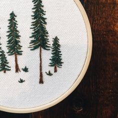 Embroidered Evergreen Trees, Easy Nature Embroidery, Embroidery Patterns Trees, Fir Tree Embroidery, Embroidery Tree Simple, Redwood Tree Embroidery, Evergreen Tree Embroidery, How To Embroider Pine Trees, Pine Tree Embroidery Simple