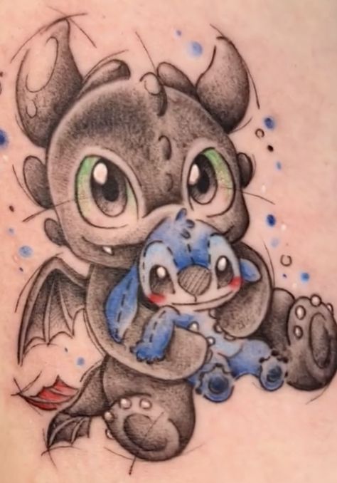 Toothless Dragon Tattoo, Toothless Tattoo, Disney Stitch Tattoo, Toothless And Stitch, Cute Couple Tattoos, Stitch Tattoo, Christmas Tattoo, Foot Tattoos For Women, Cartoon Character Tattoos