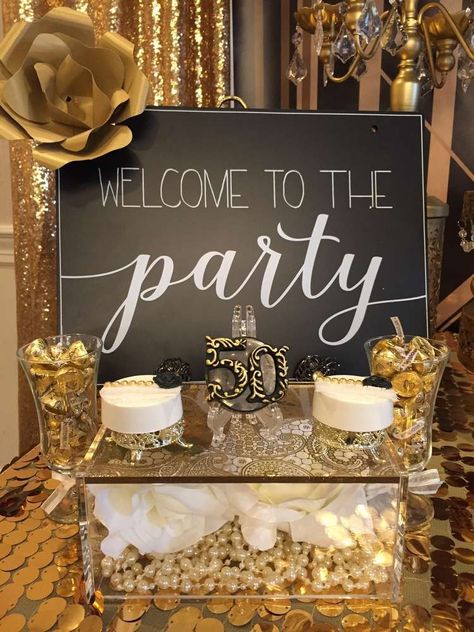 Great Gatsby Birthday Party Ideas | Photo 2 of 22 | Catch My Party Great Gatsby Party Decorations, Gatsby Birthday Party, Gatsby Party Decorations, Moms 50th Birthday, Great Gatsby Theme, 50th Birthday Party Decorations, Gatsby Theme, Great Gatsby Party, 50th Party