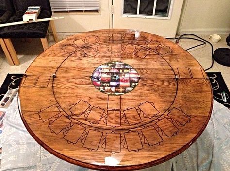 super cool/awesome Magic the Gathering game table Magic The Gathering Table, Mtg Table, Magic Gathering, Mtg Cards, Nerd Crafts, Fun Card Games, Board Game Table, Gaming Table, Magic The Gathering Cards